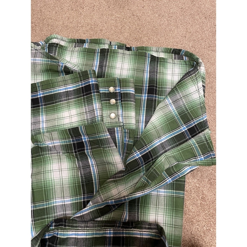 Wrangler Wrancher Western Pearl snap Bush Popper Mens XL Green Plaid Long Sleeve - Picture 6 of 6